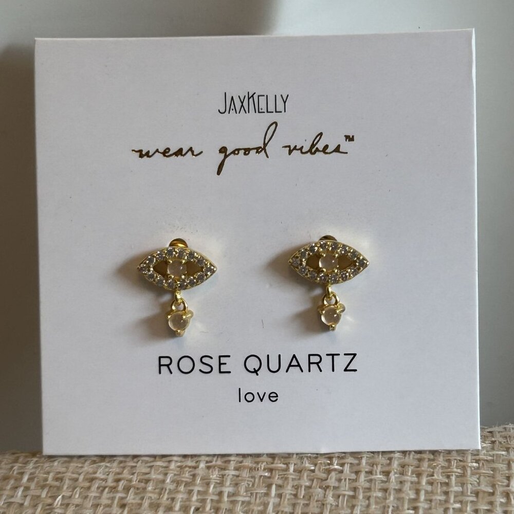 NEW Jax Kelly Rose Quartz Evil Eye Drop Earrings Love Gemstone Hypoallergenic